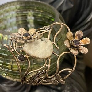 925 sterling opal and amethyst 🔮 Elegant Gold Floral Bracelet